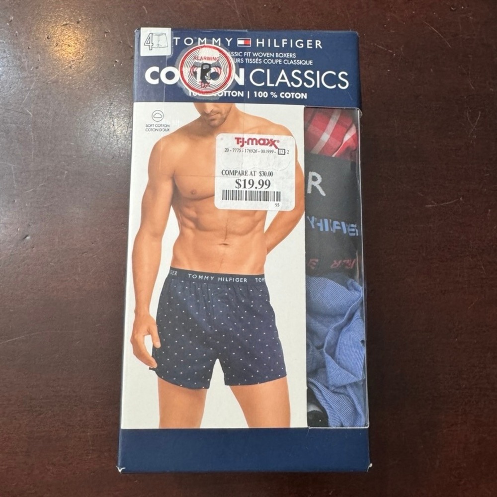 New Tommy Hilfiger Mens 4 Pack Cotton Classics Woven Boxers Medium Blue Red